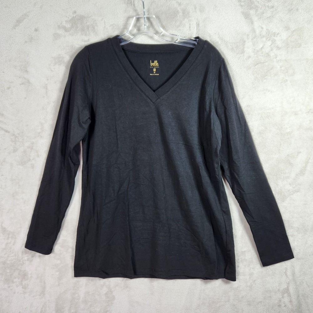 Belle Kim Gravel Top Women Small Black Primabelle Knit Long Sleeve VNeck A609936